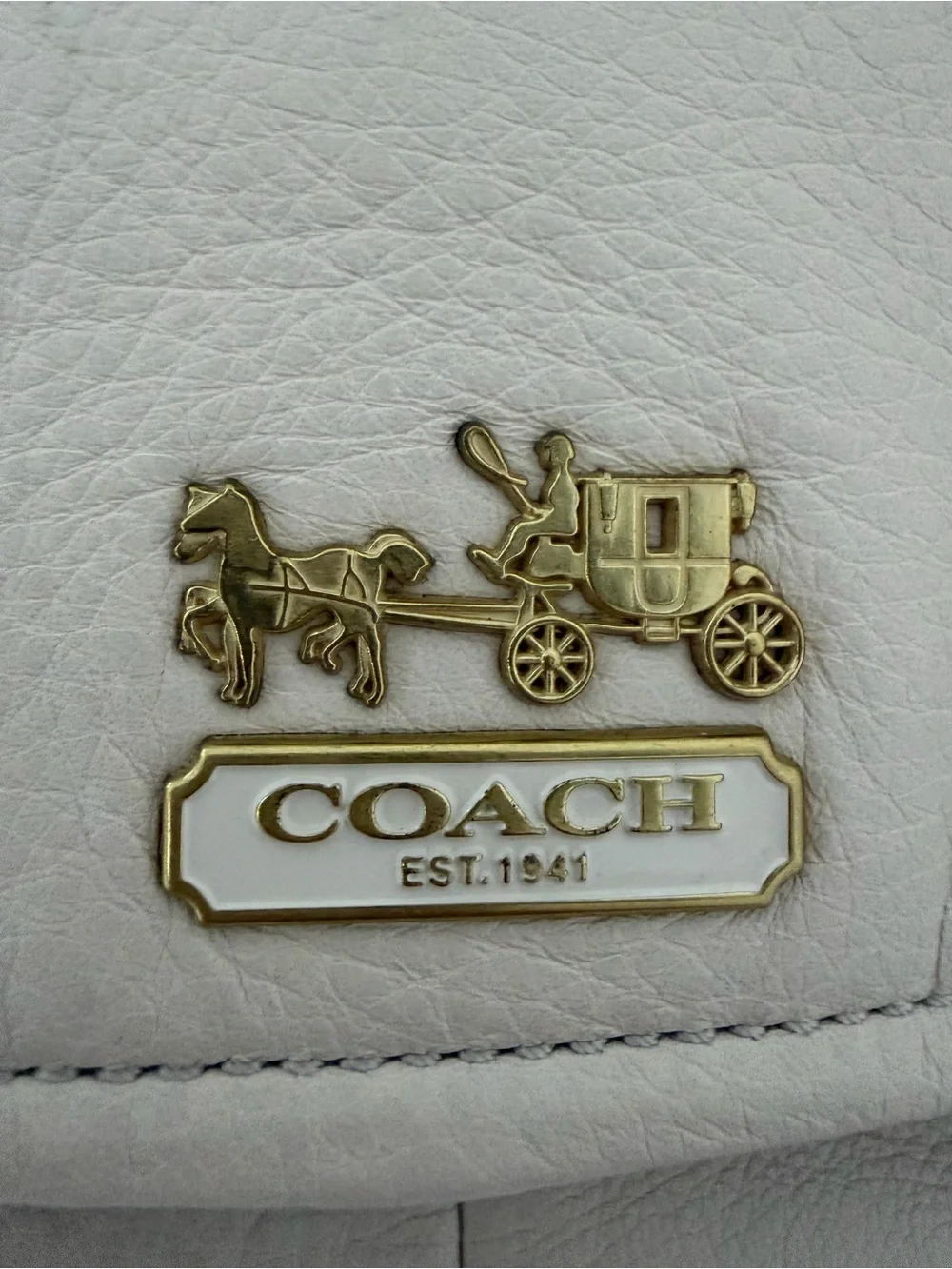 Coach Cream Leather Handbag with Rose-Pink Satin Interior and Gold Snap
